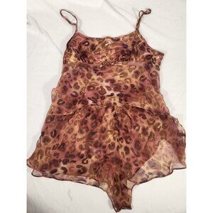 Vintage Gilligan & O'Malley Womens Plus 2 Piece Lingerie Sexy Cheetah Y2K XXXL
